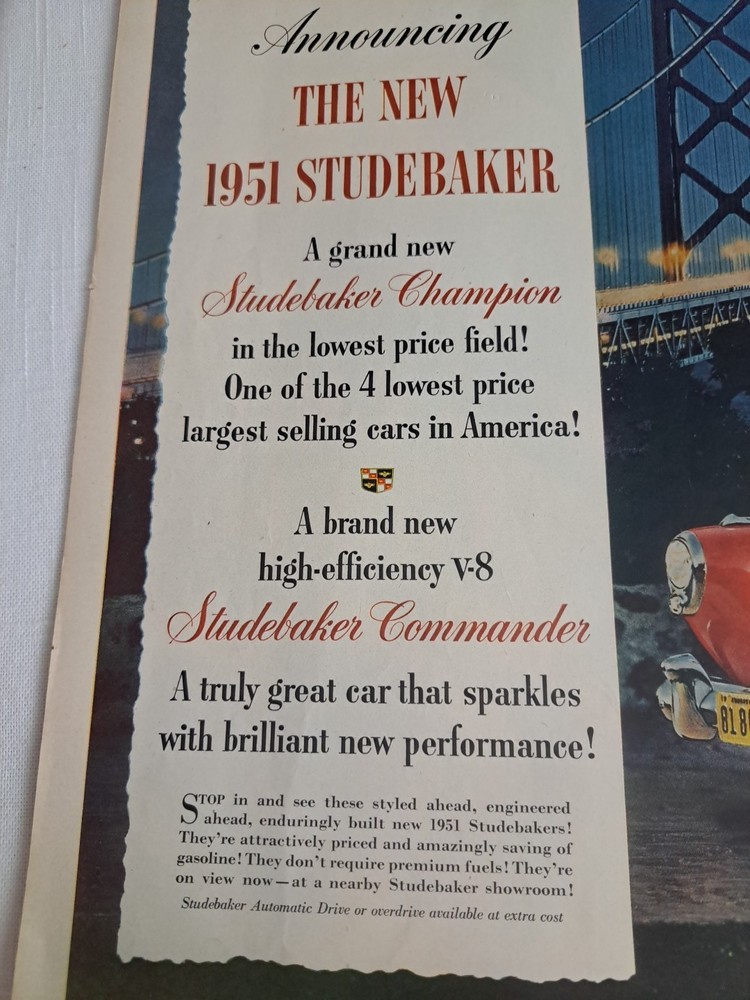Vintage The New Studebaker Commander V-8 Original Ad