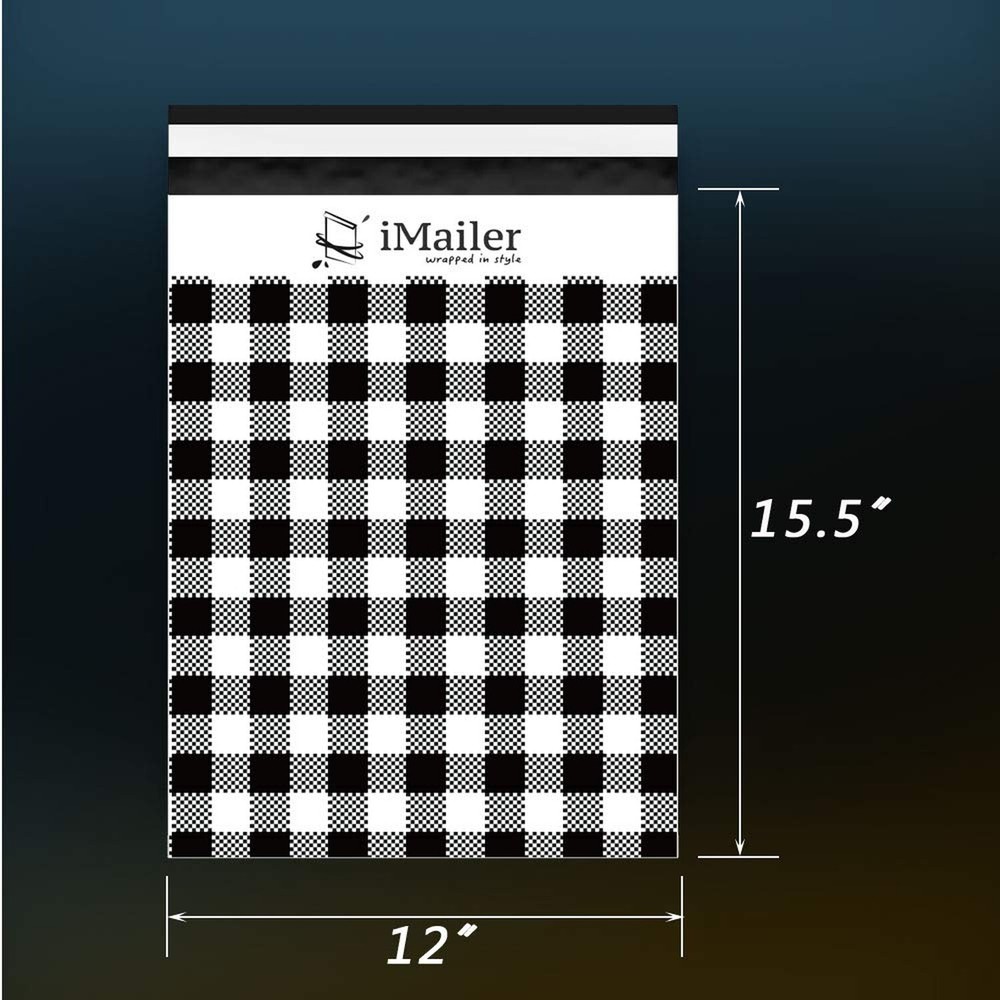 100 Count - 12 x 15.5 inch, Poly Mailer Black Gingham Plaid Package Envelope,...