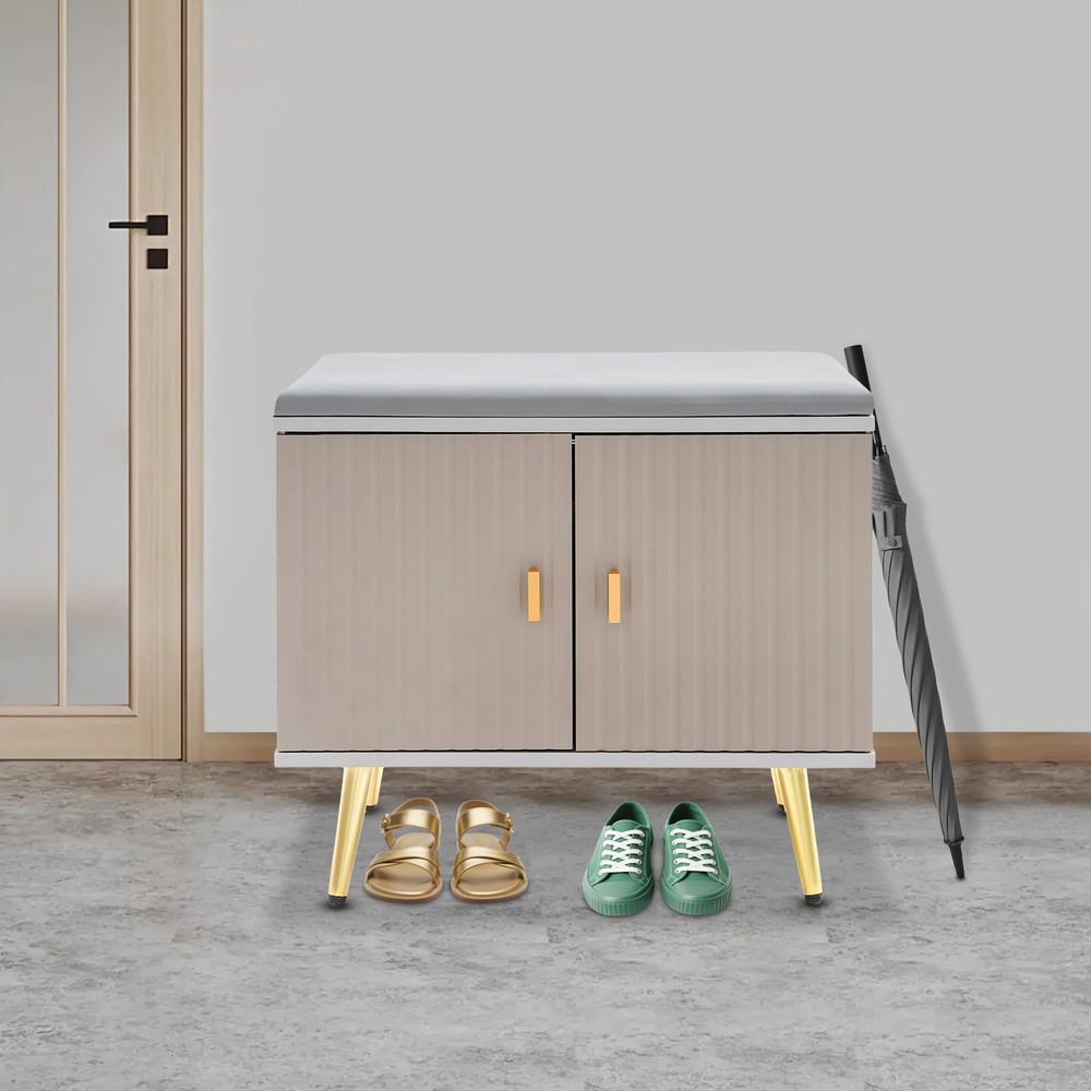 Modern Shoe Bench with Storage, Light Grey Entryway Stool, 60x32x50cm