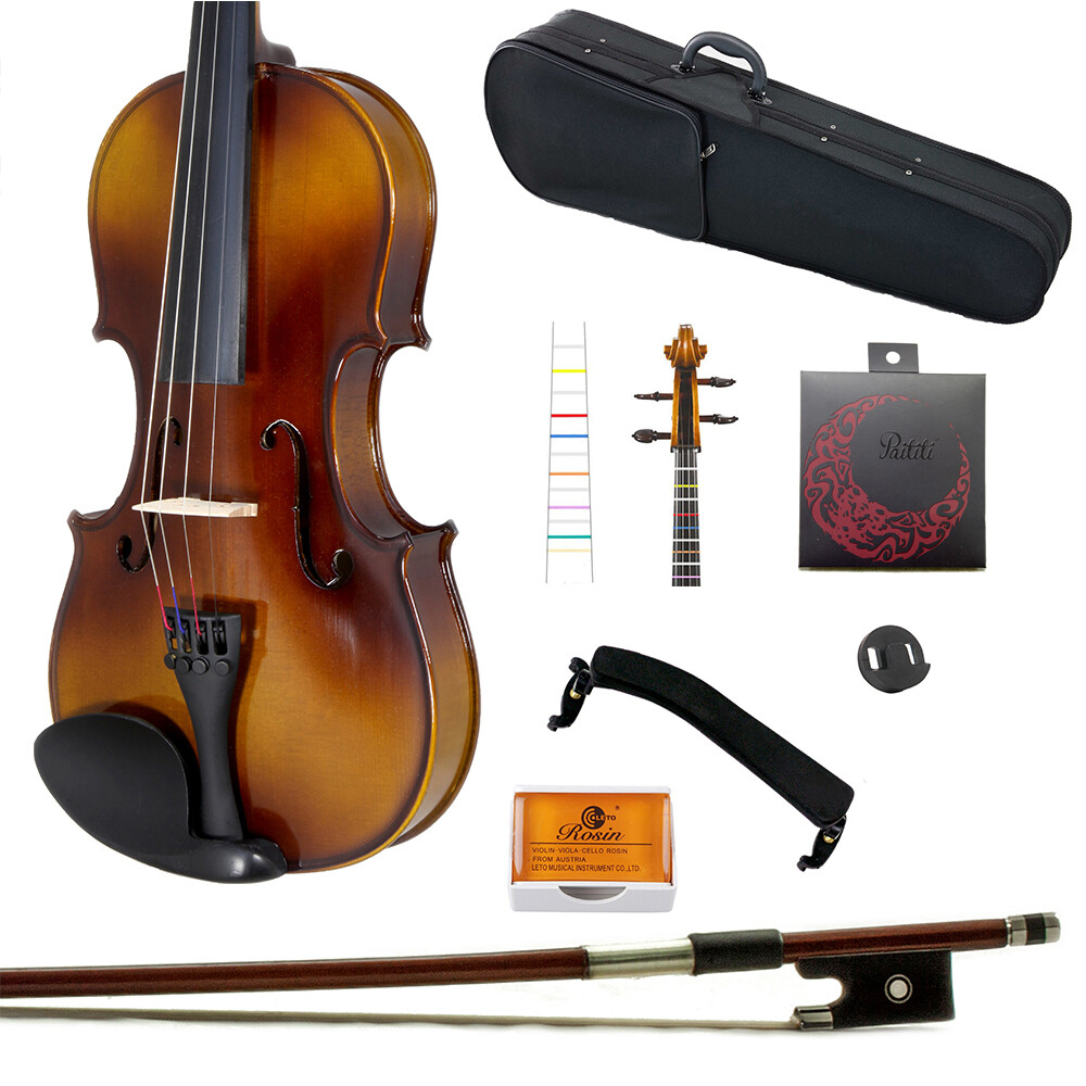 Paititi 1/8 Size Solid Wood Student Violin w Case Bow Rosin String Fingerchart