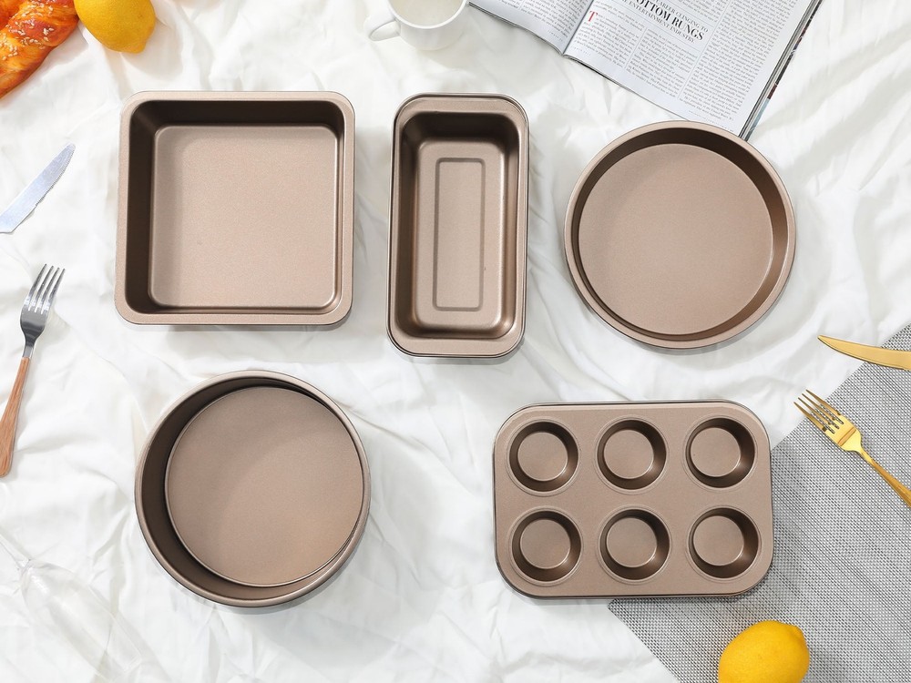Nonstick Bakeware Set Baking Pans Set Gold 5 Pcs