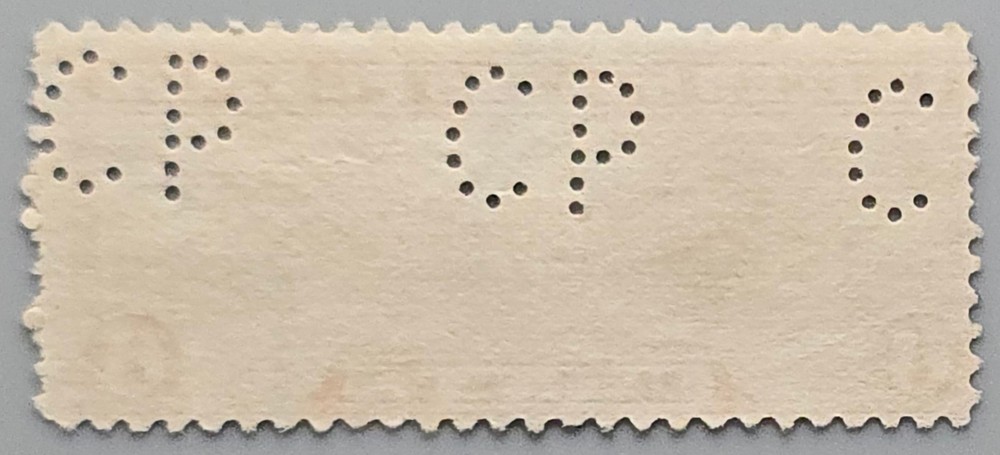 US 1934 Scott C19 - 6 Cent Airmail - Winged Globe - Dull Orange - CP PERFIN