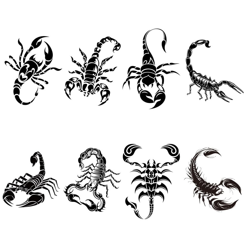 8 Sheets Black Scorpion Temporary Tattoos 3.93" x 2.35" / 10 x 6 cm,