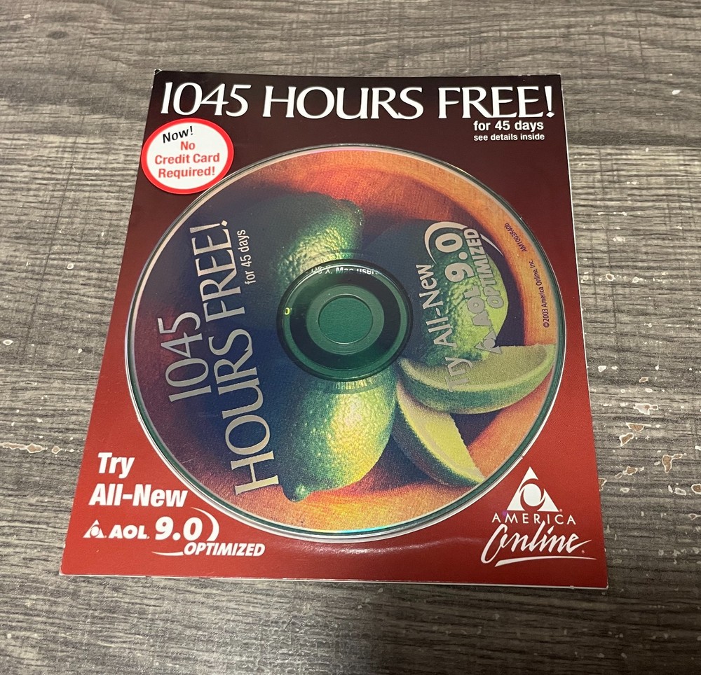 AOL 9.0 Optimized 1045 Hours Limes CD Computer Software Factory Sealed Collect