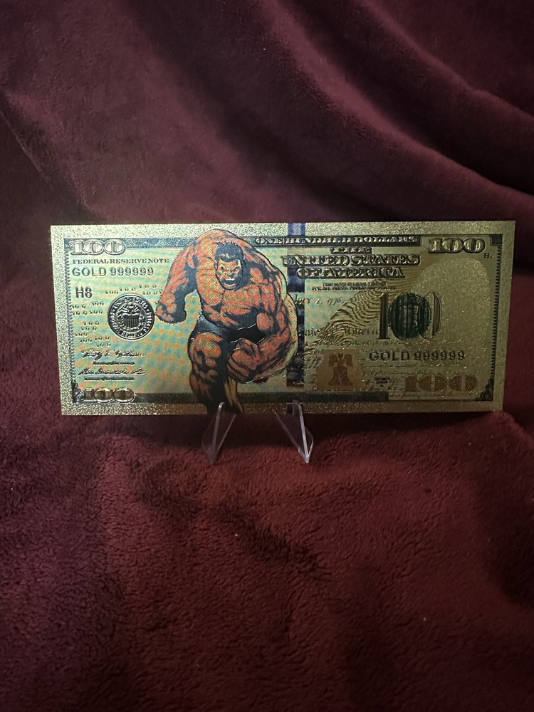 Red Hulk 100 Dollar Gold Foil Collectible Note - Marvel Comics Antihero