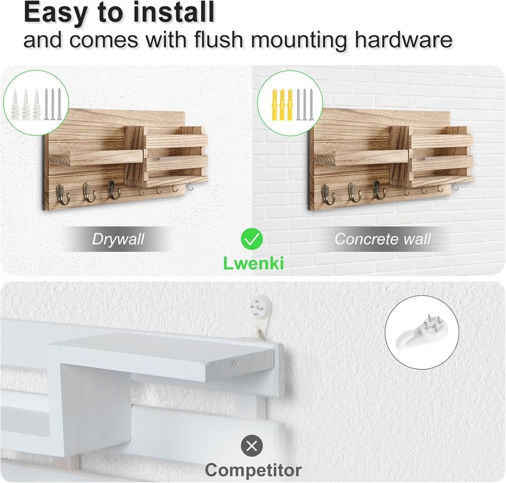 Mail Organizer for Wall Mount – Key Holder with Shelf Includes Letter Holder ...