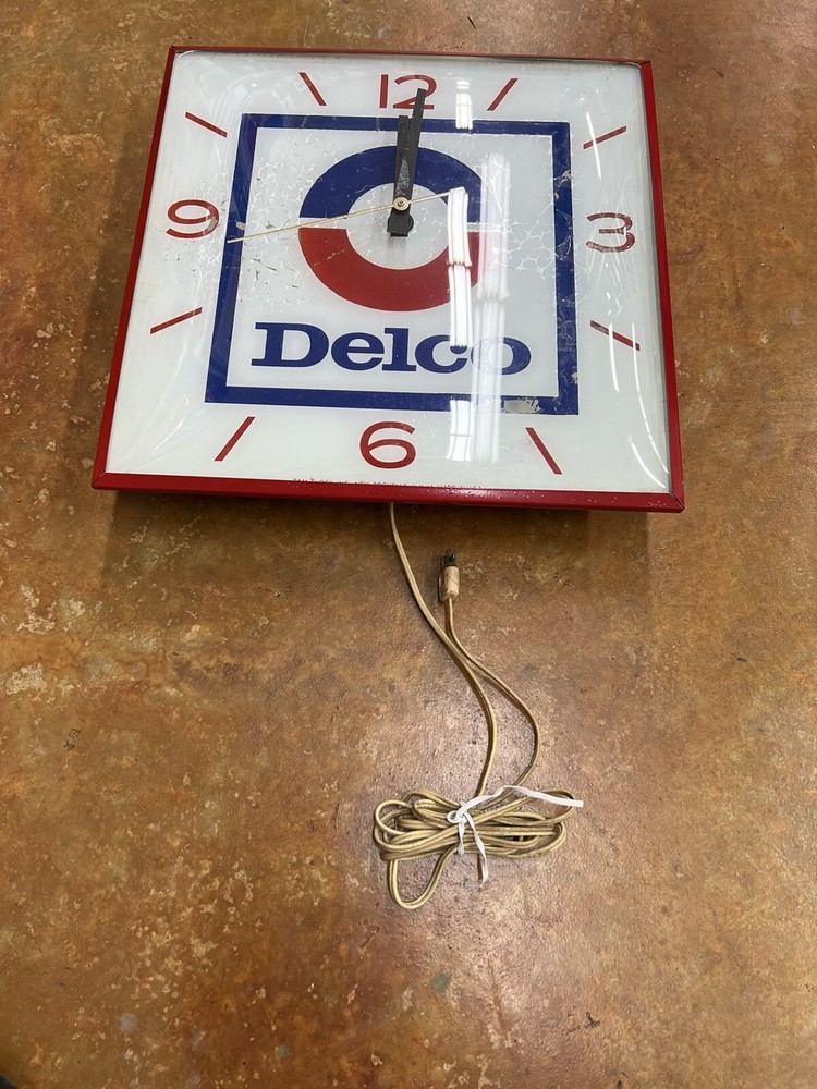 Vintage "Delco” Rare Offset advertising clock by Pam