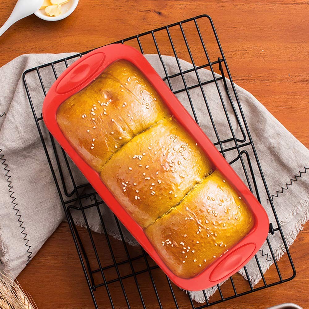 Baking Bread Pan, 2 Silicone Loaf Molds, Nonstick, 8.9 Inch, Red