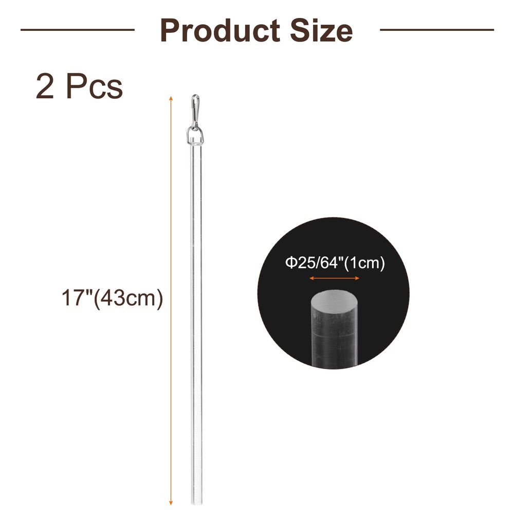 2Pcs 17"Clear Curtain Pull Rod Acrylic Blind Wand Replacement Part