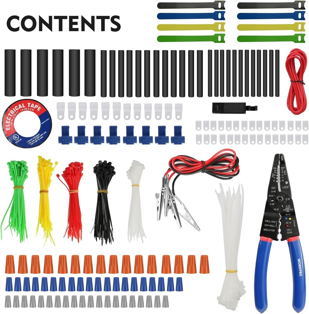 Comprehensive Electrical Kit with 582 Terminals, Connectors and Wire Stripper