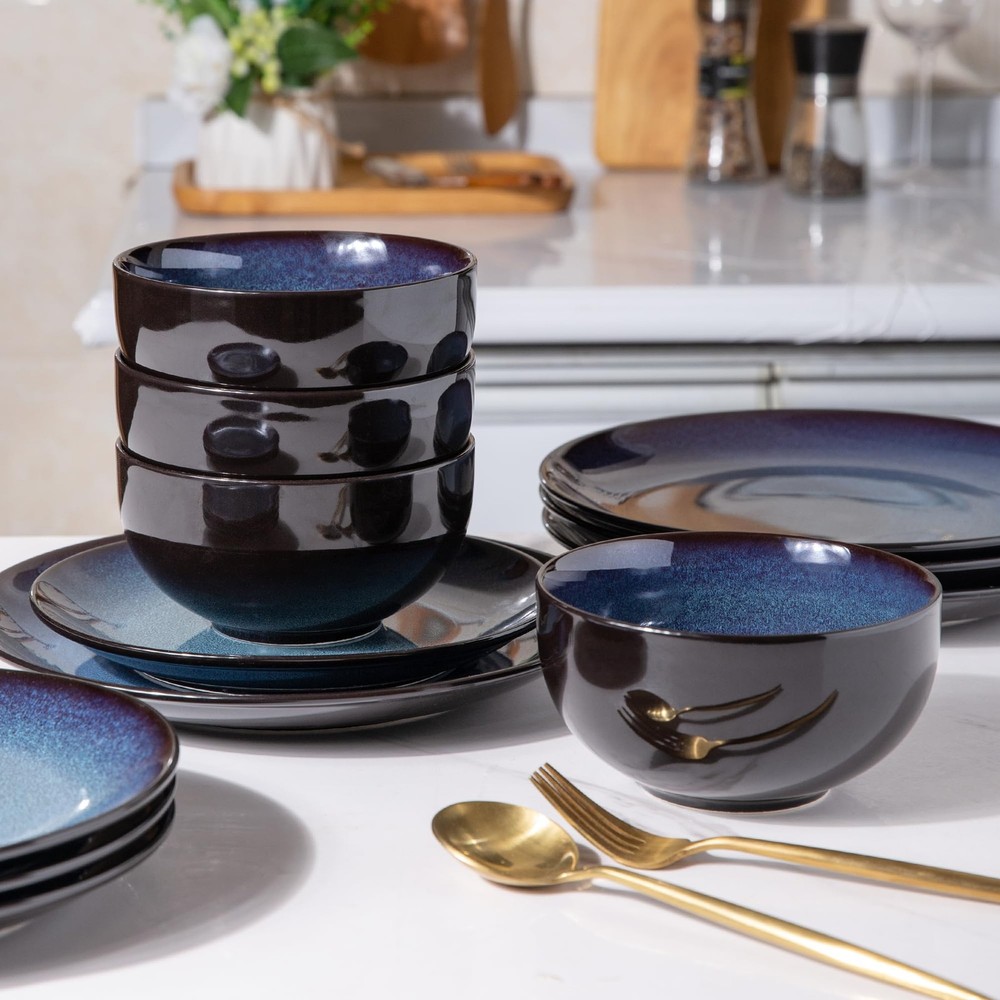 Ceramic Dinnerware Sets for Dreamy Moonlight-Blue Service for 4-12pcs