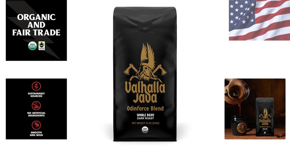 Valhalla Java Odinforce Dark Roast Coffee - Whole Bean 12oz, Extra Caffeine