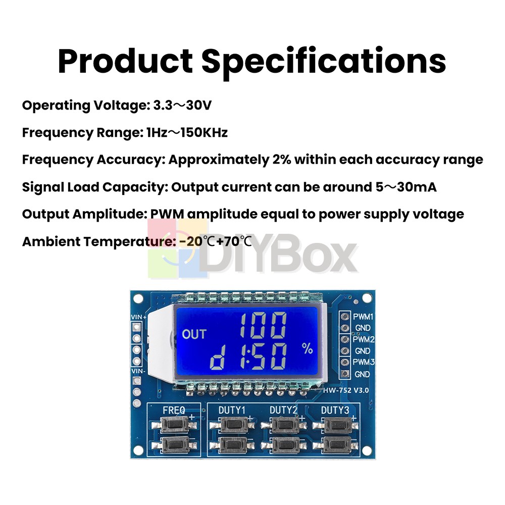 PWM Pulse Wave Frequency Duty Cycle Adjustable Module 3-Channel Signal Generator