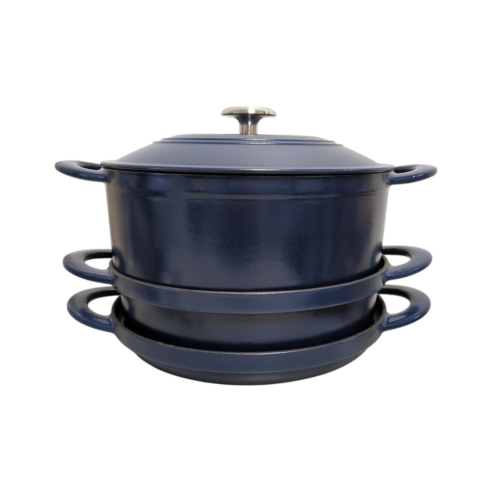 Tramontina 4 Piece Stackable Enamel Cast Iron Cookware Set, Navy