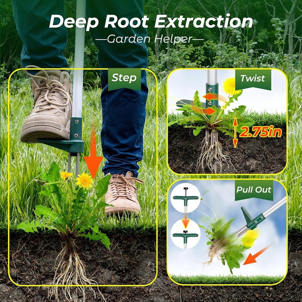 Durable 39” Long-Handled Weed Puller - Effortless Root Removal Tool for Gardens