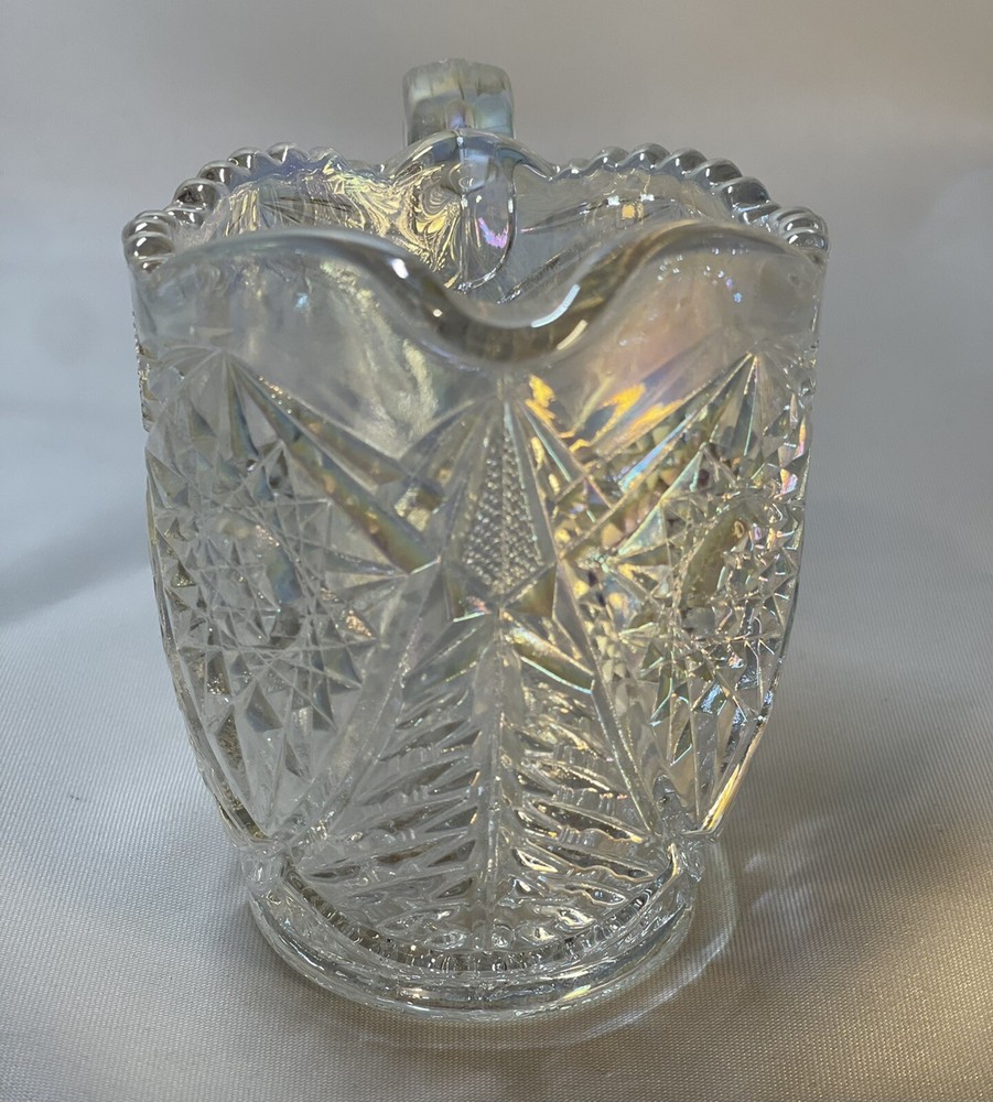 Valtec Pattern Sugar And Creamer Iridescent Clear Glass Lusterware L.E. Smith