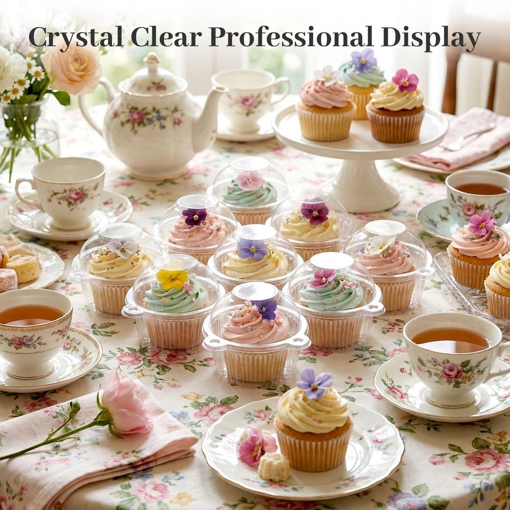 80Pack Individual Cupcake Containers with Lid, 4.3 x 3.2 Inches Plastic Clear...