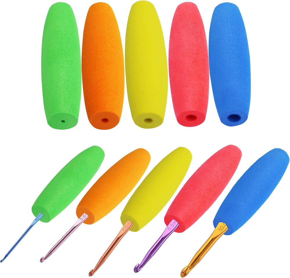 5PCS Crochet Hook Grips Set Ergonomic Crochet Hook Handle Multi-Size E...