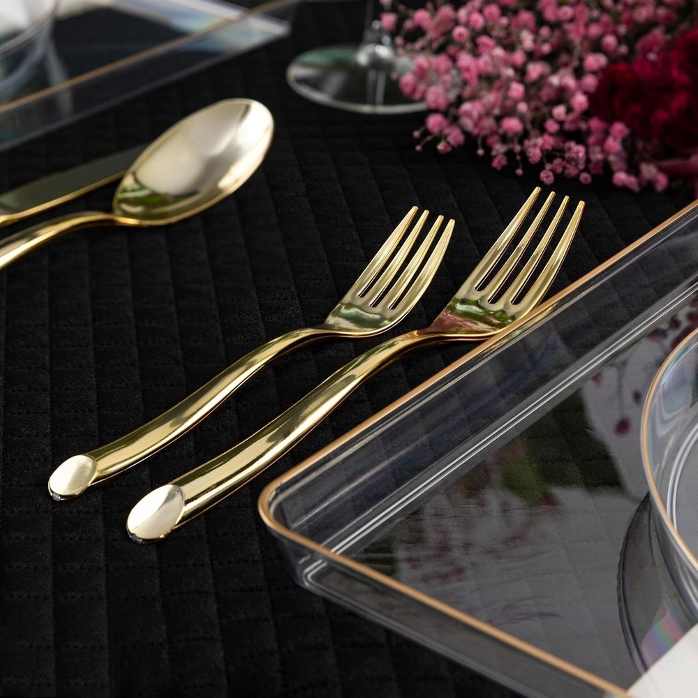 40 Pieces Plastic Silverware Suave Elegant Premium Heavy Duty Gold Plastic