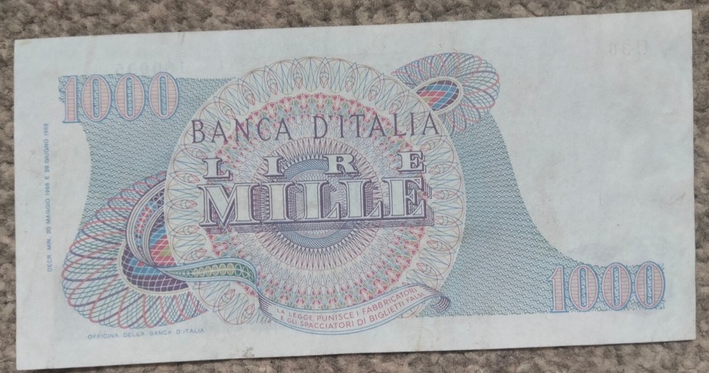 Italy 1000 Lira 1966  P-96d  VF