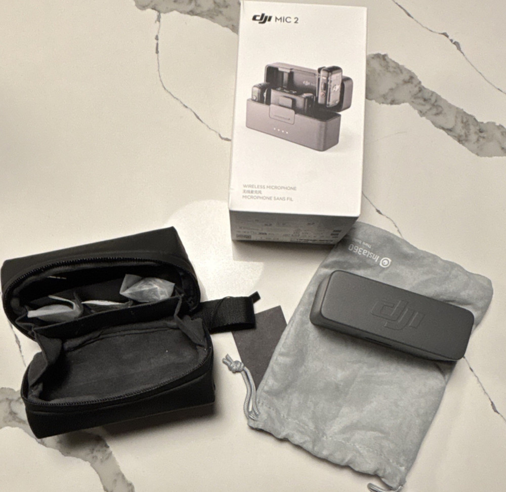 DJI Mic 2 Wireless Clip-On Microphone System Black Charging Case & Accessories