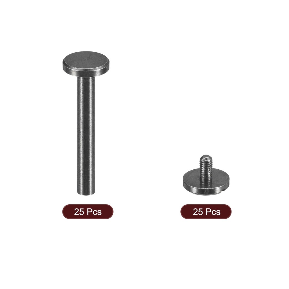 25Pack Brass Chicago Screws, 30x10mm Post Nail Stud Rivets, Black