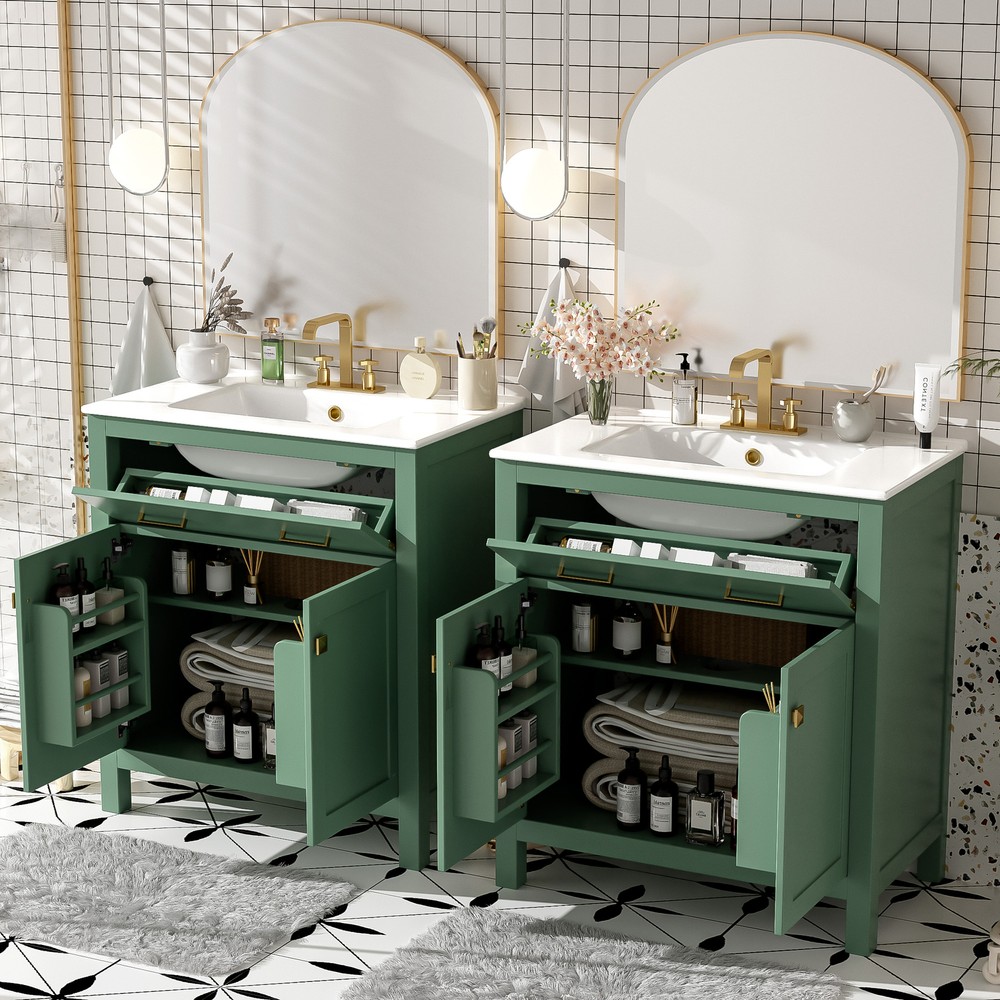 60" Modern Green Bathroom Vanity Set with Double Vanities，Double Ceramic Sinks