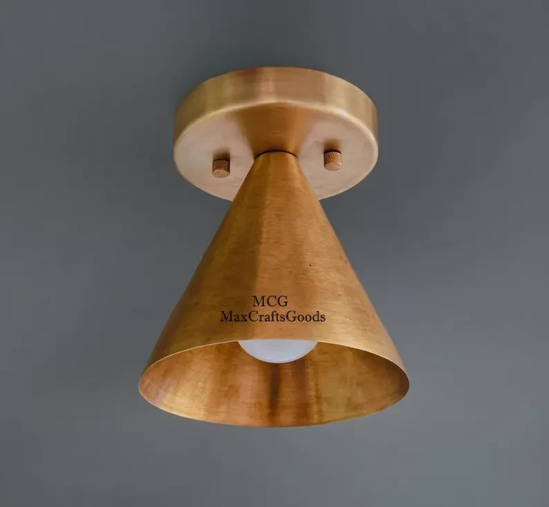 Brass Flush Mount Ceiling Light | Mid Century Modern Cone Fixture