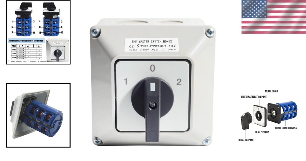 Compact 3-Position 690V Rotary Changeover Switch - Touch Control, 12 Terminals