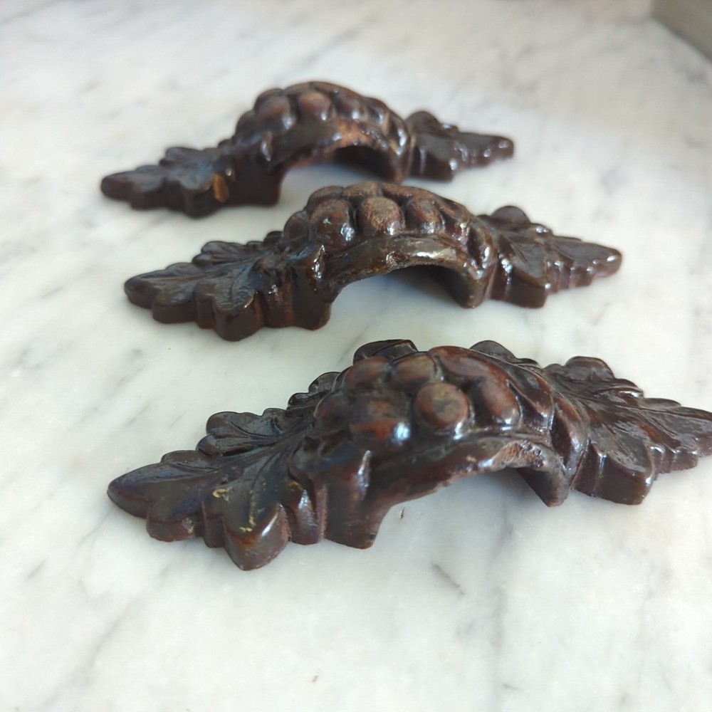 Victorian Era Wood Drawer Pulls Grape Leaf Design