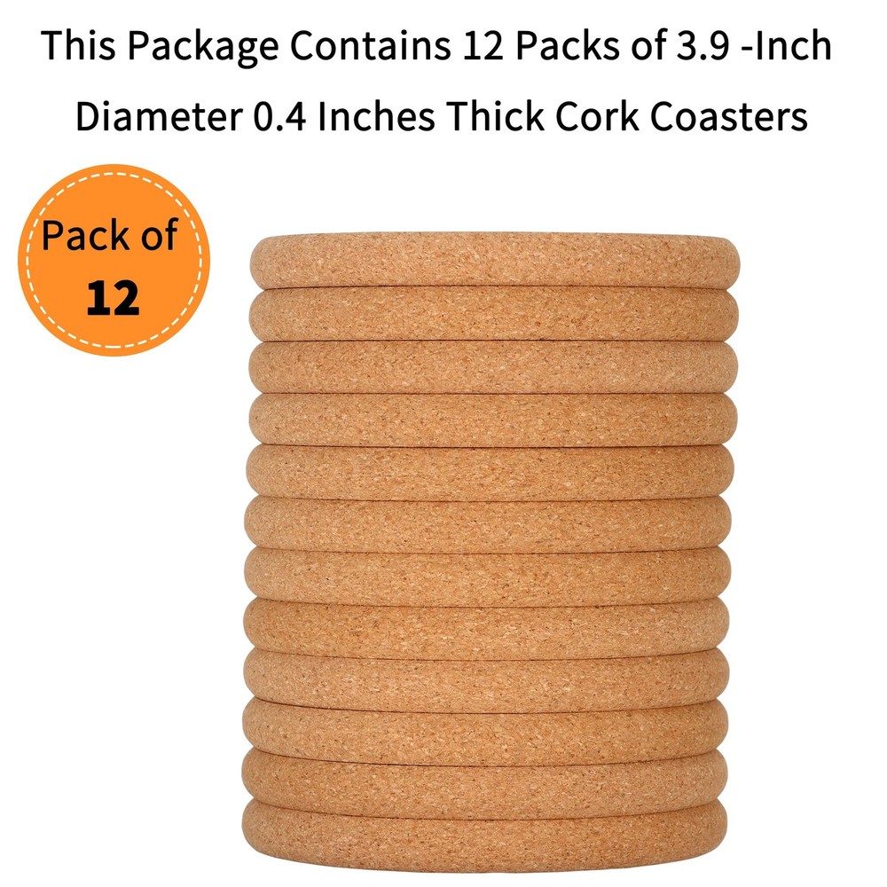 12 Pack 0.4" Ultra Thick Cork Coasters for Thick, 12pcs -