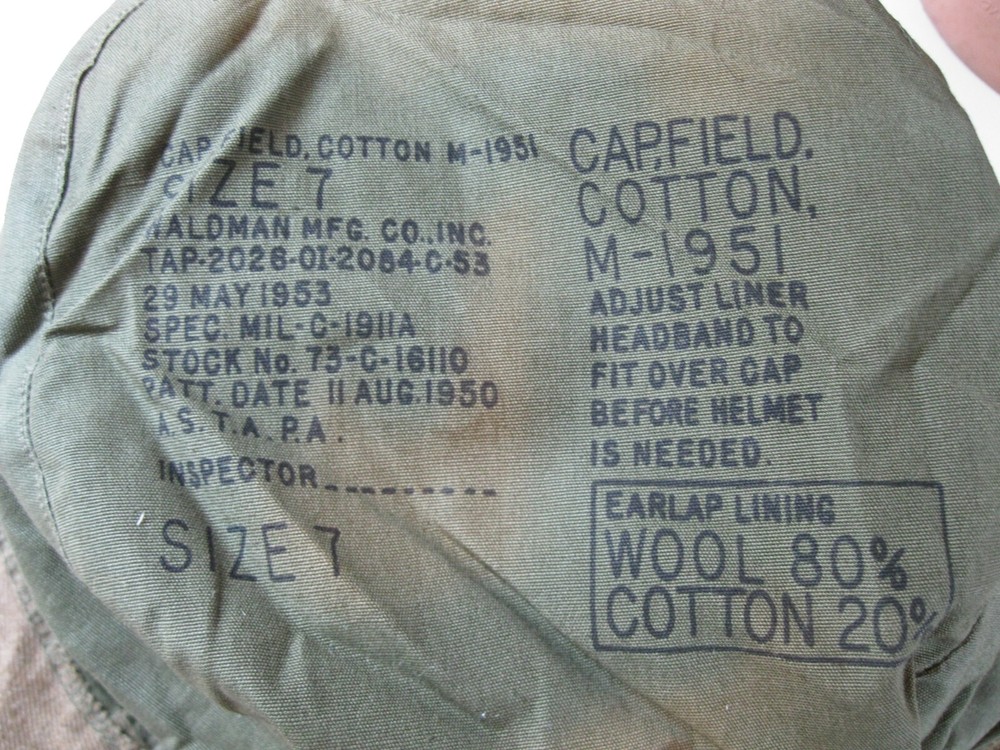 Original US OD Sateen M-1951 Field Hat with Pull Down Flap Size 7