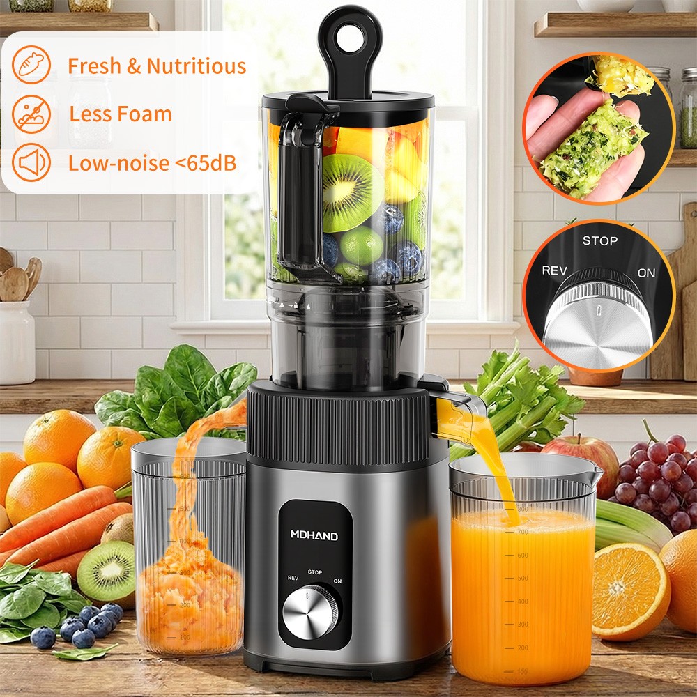 Cold Press Masticating Juicer Machine 4.35" Wide Chute Quiet Juicer Easy Clean