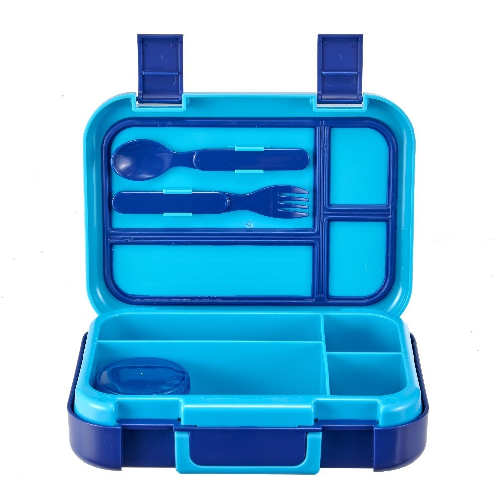 Lunch Box with 4 Compartments Bento Container Set Includes Fork Spoon and