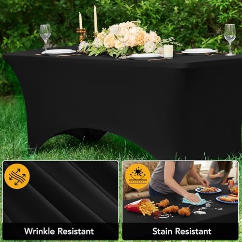 6-Pack Premium Spandex Tablecloths for 6ft Rectangle 6 FT | 6 Pack Black