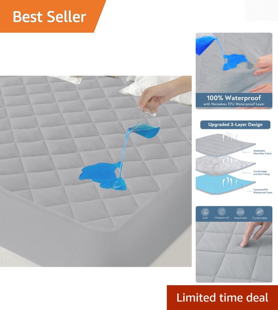 Silent, Comfortable Queen Mattress Pad - Waterproof with Deep Pocket Design