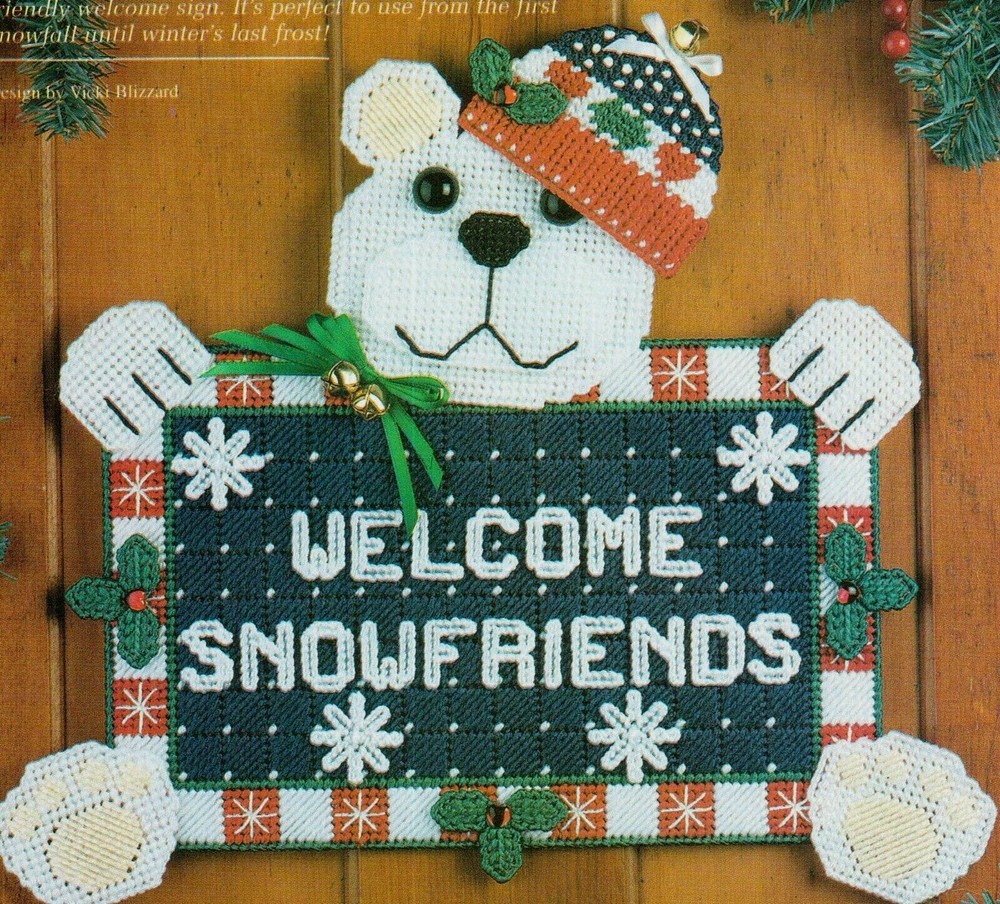WELCOME SNOWFRIENDS BEAR SIGN CHRISTMAS PLASTIC CANVAS PATTERN INSTRUCTIONS