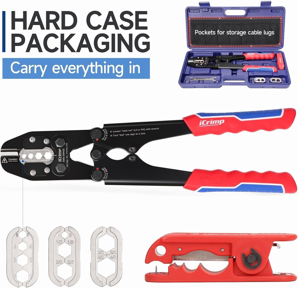 iCrimp Battery Cable Lug Crimping Tool Set includes Cable Lug Crimper, Cable Str