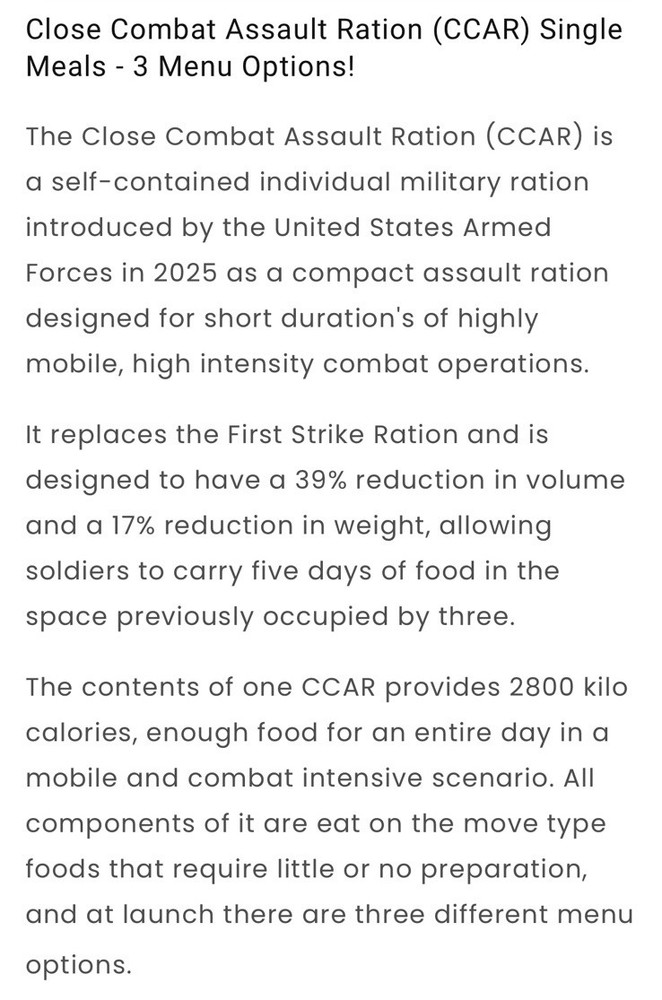2 PACK Beef Stew High Energy Menu 3 Close Combat Assault Ration CCAR 2028