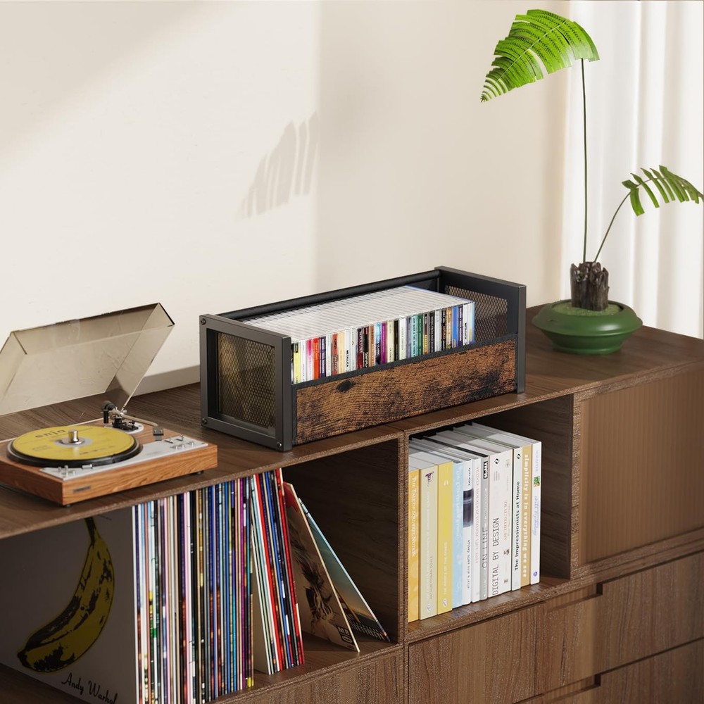 CD Holder with Fabric Wood Grain Texture, CD Storage Case and Box for Display...