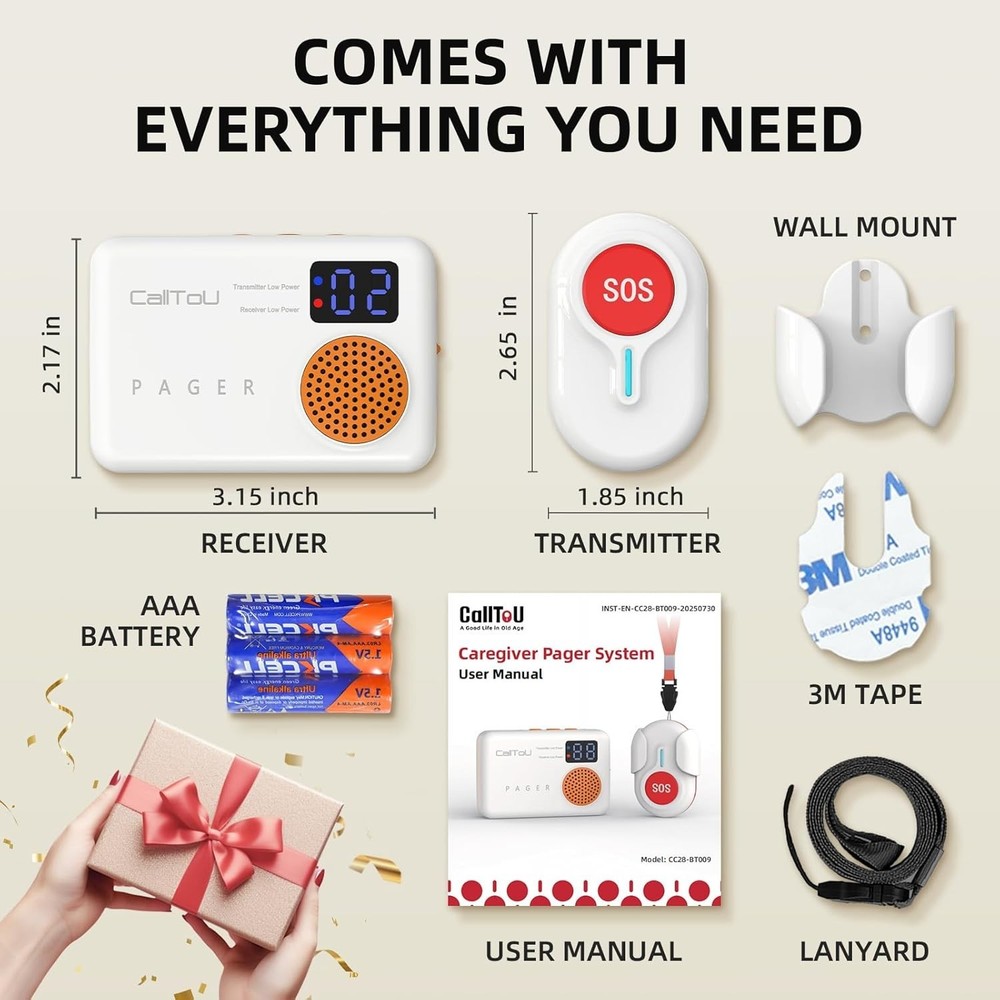 Vibration Call Bell System - 2 Waterproof Buttons, Expandable Caregiver Solution