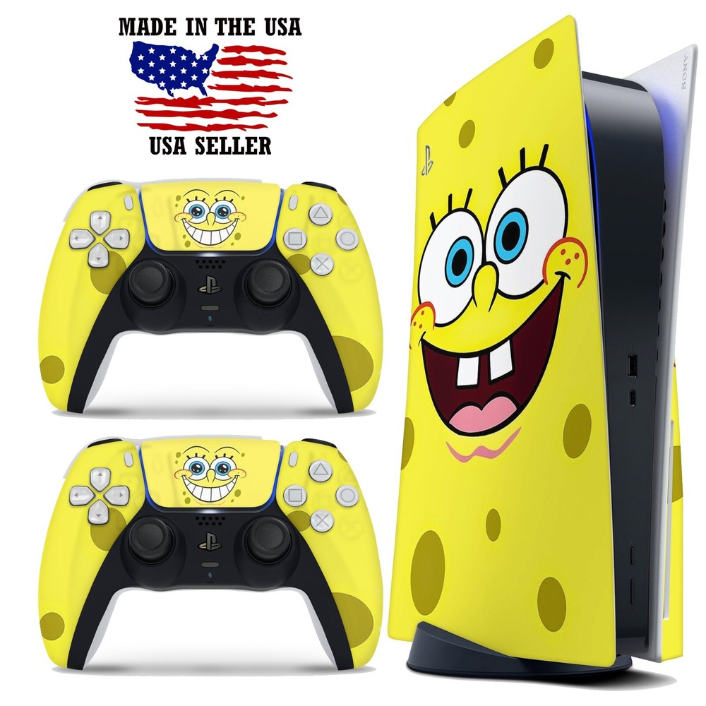 PS5 Disc Version Console & Controller Vinyl Skin Decal Wrap - Sponge Bob