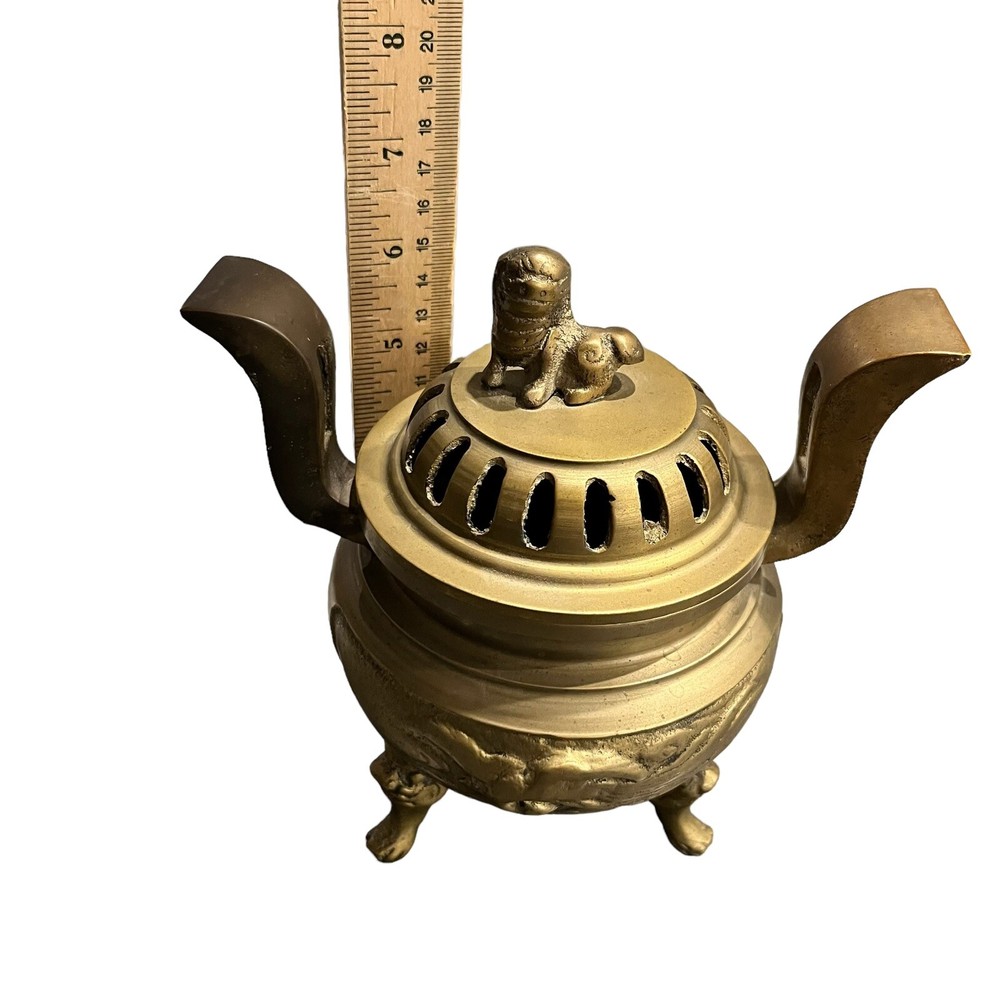 Solid Brass Incense Burner Foo Dog Finial