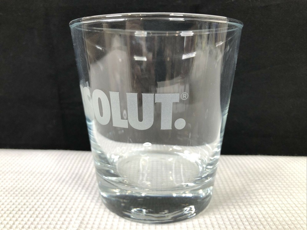 Absolut Vodka 12 Oz Rocks Glass Etched Logo Barware EUC