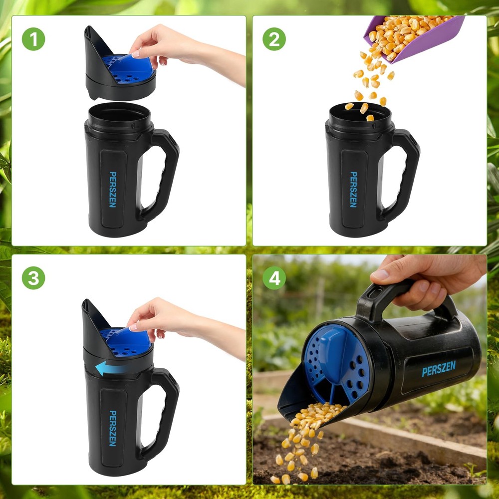 PERSZEN Handheld Spreader for Fertilizer, Grass Seed and Ice Melt, Multi-Use...