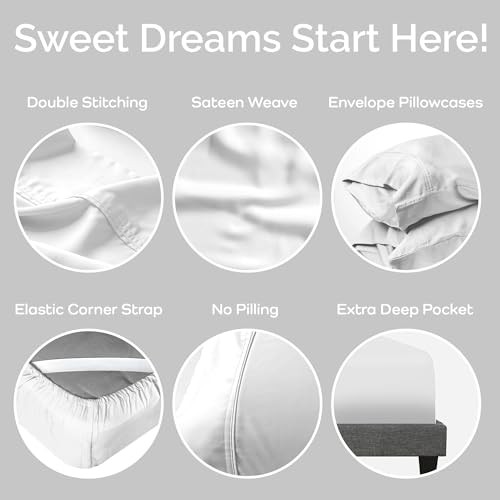 100% Viscose from Bamboo Sheets Size, Super Soft Bedding Set, 4PC Full White