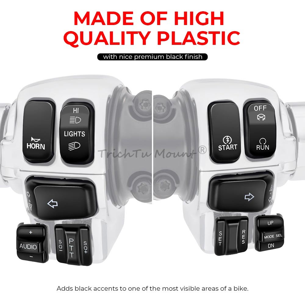 Black 10pcs Hand Control Switch Button Caps For Harley Electra Glide Tri Glide