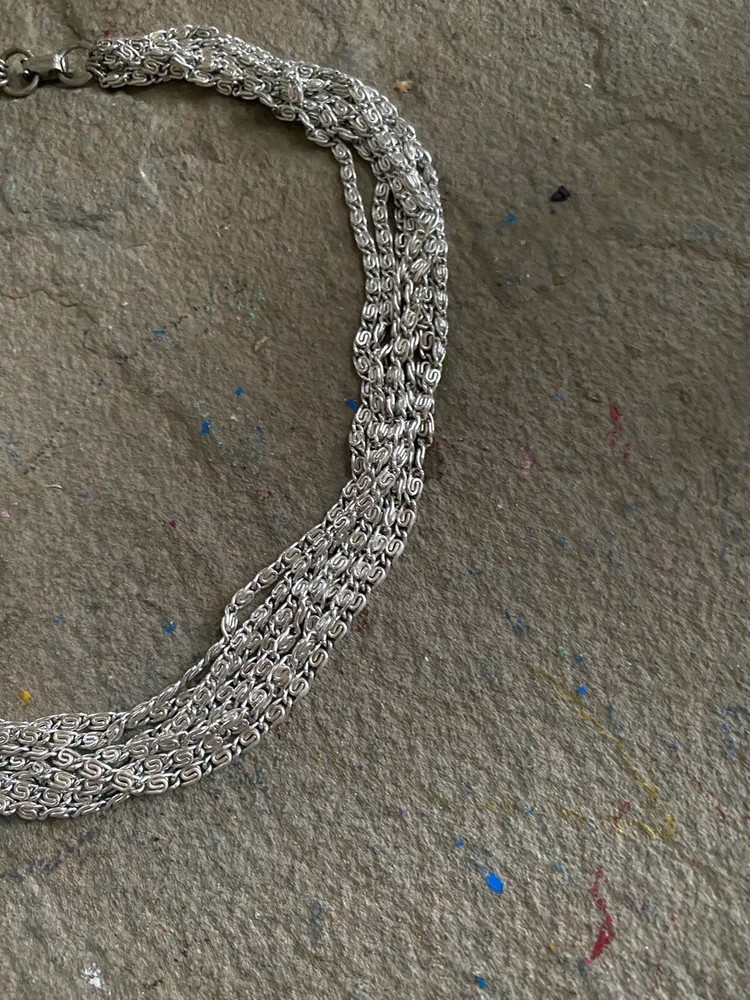 Vintage Sarah Coventry Necklace Silver Tone Chain Collar Multi Layer NG