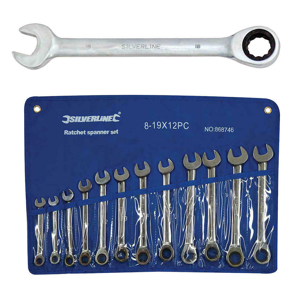 GU1699 Fixed Head Ratchet Spanner Set 12pce 8-19mm Mechanical Engineering Tool