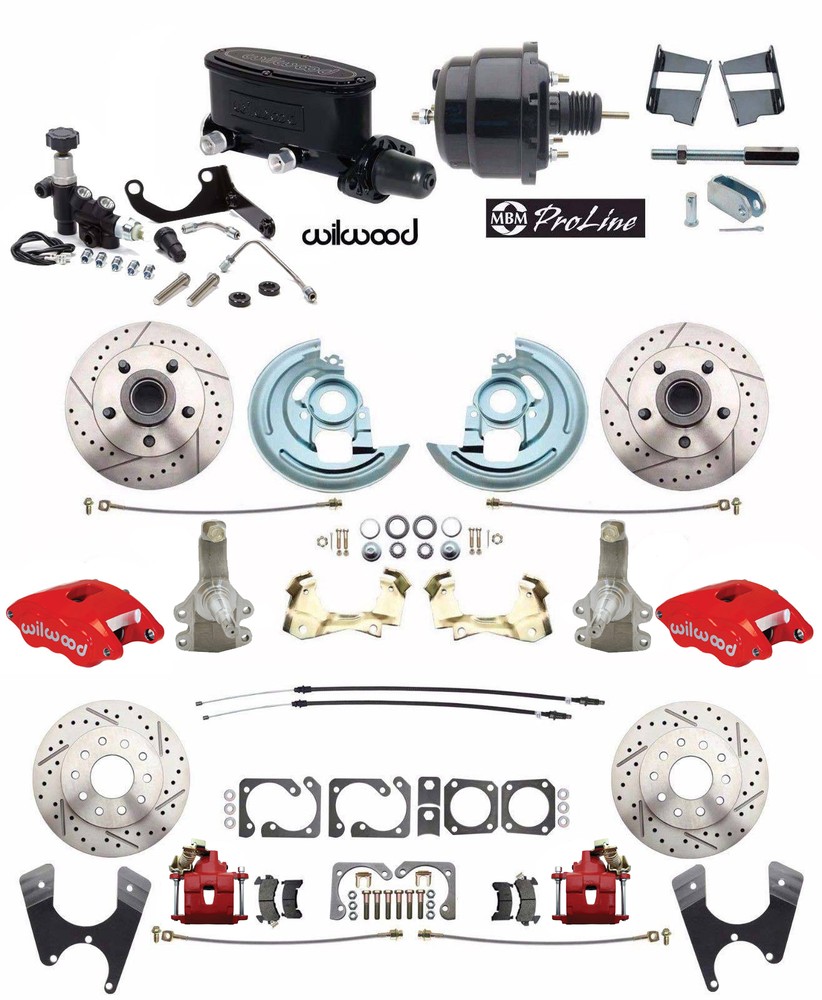 Four wheel Disc Brake Conversion, Red Wilwood Calipers, 2" Drop Black Power